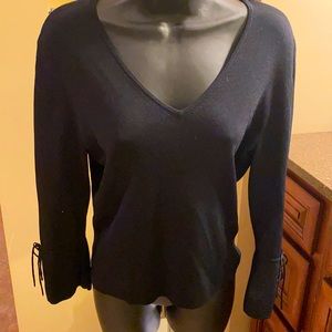 Etcetera black sweater with 3/4 sleeve and tie detail